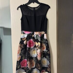 Floral Black Dress With Mesh Sleeves